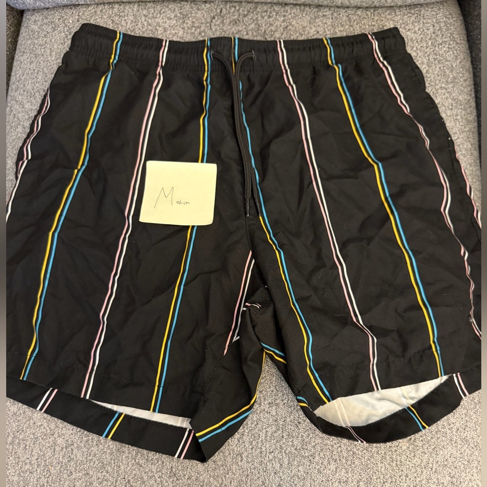 Men's Black Striped Swim Shorts